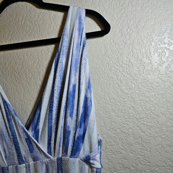 LEMON TART V NECK LONG ADRIANNA MAXI DRESS SUMMER SOFT WHITE BLUE SIZE Plus 1X - Picture 4 of 12